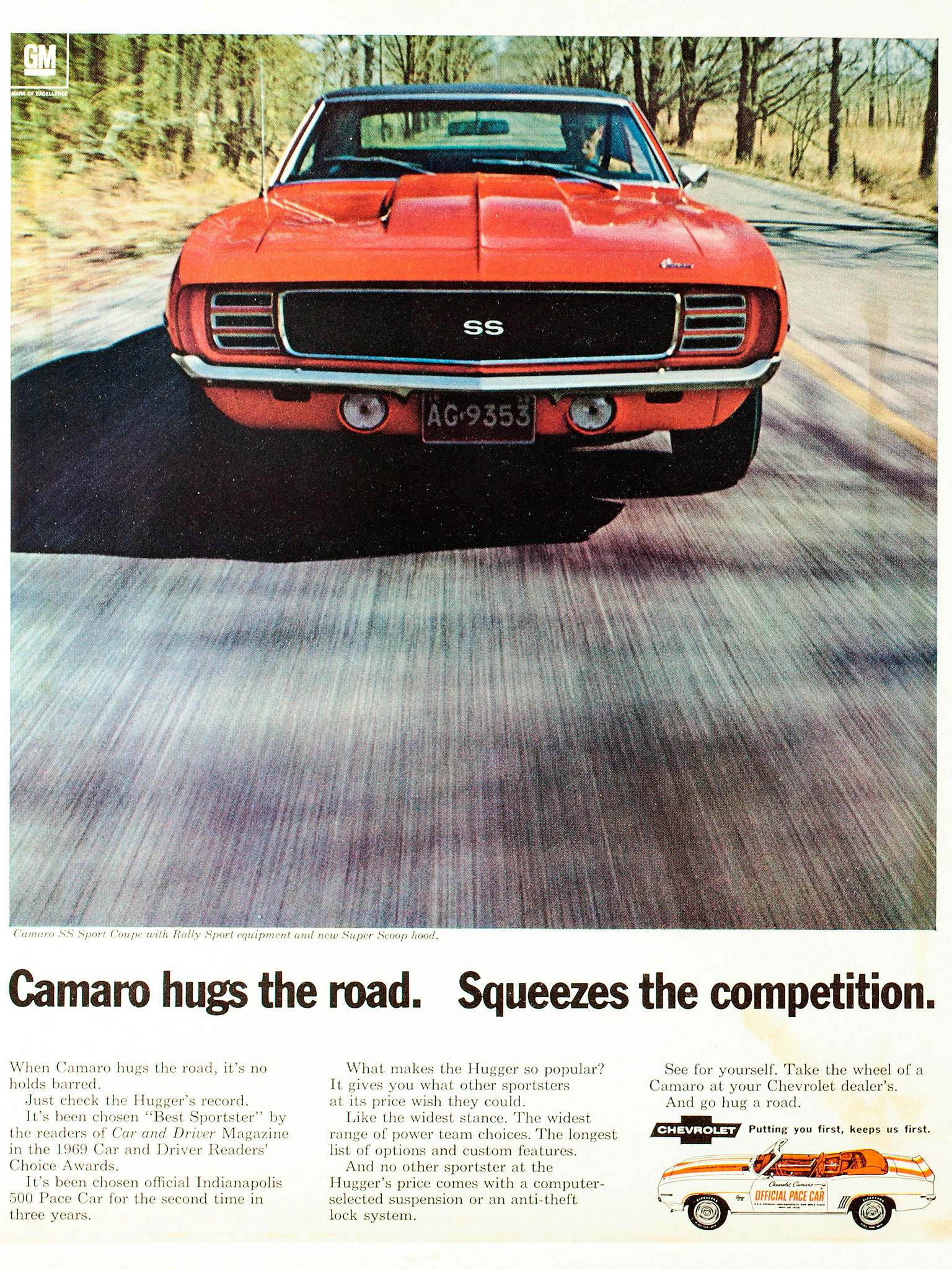 200 1969 ad Camaro hugs the road squeezes competition