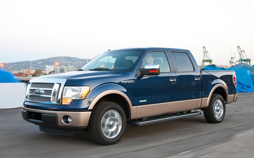 2011-ford-f-150-ecoBoost-lariat-superCrew-front-view-in-motion