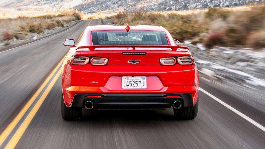 2019 Chevrolet Camaro SS rear in motion 1