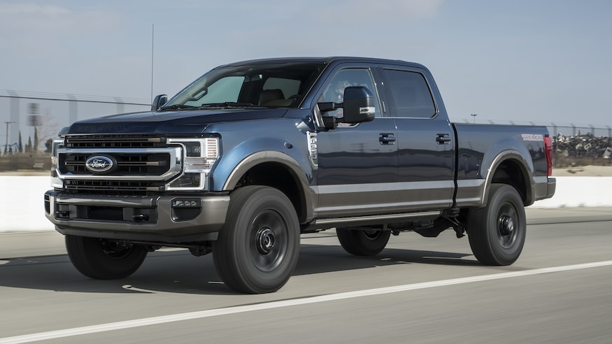 2020 Ford F 350 Super Duty King Ranch Tremor front three quarter in motion 2