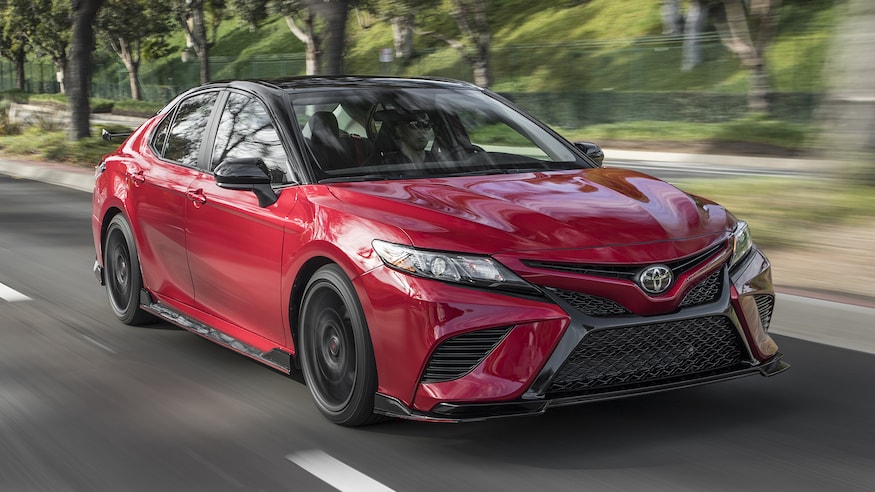 2020 Toyota Camry TRD front three quarter in motion 2