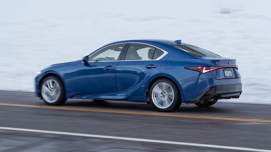 2021 Lexus IS 300 AWD rear three quarter in motion 1
