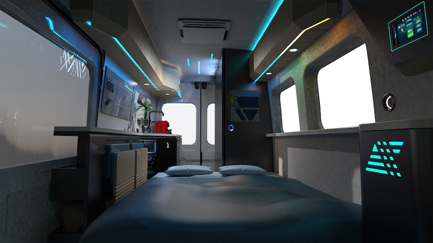Winnebago Industries e RV electric motorhome camper van Bed setup